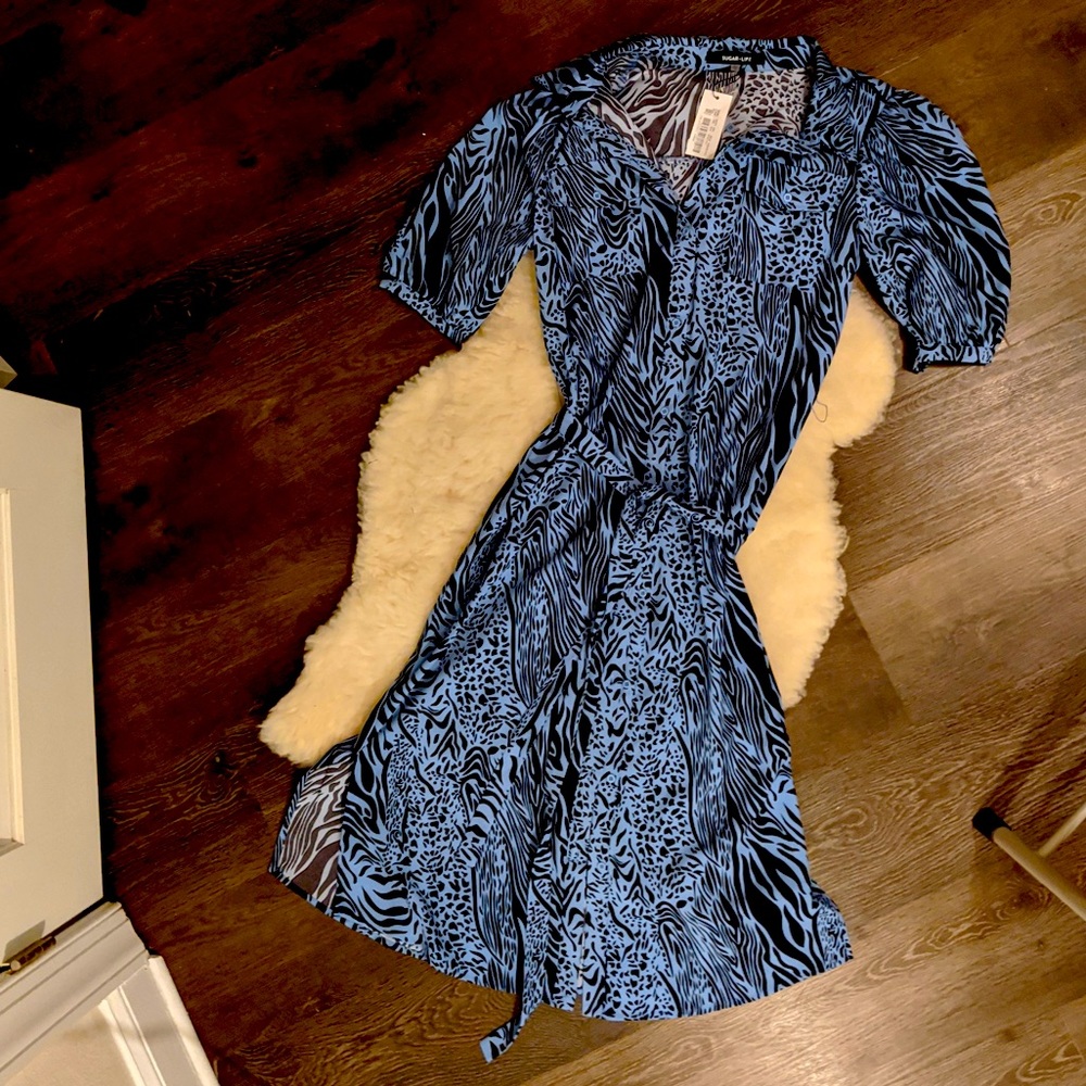 NWT Sugarlips Blue Animal Print Dress